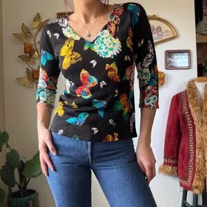 Vintage V neck Butterfly Top